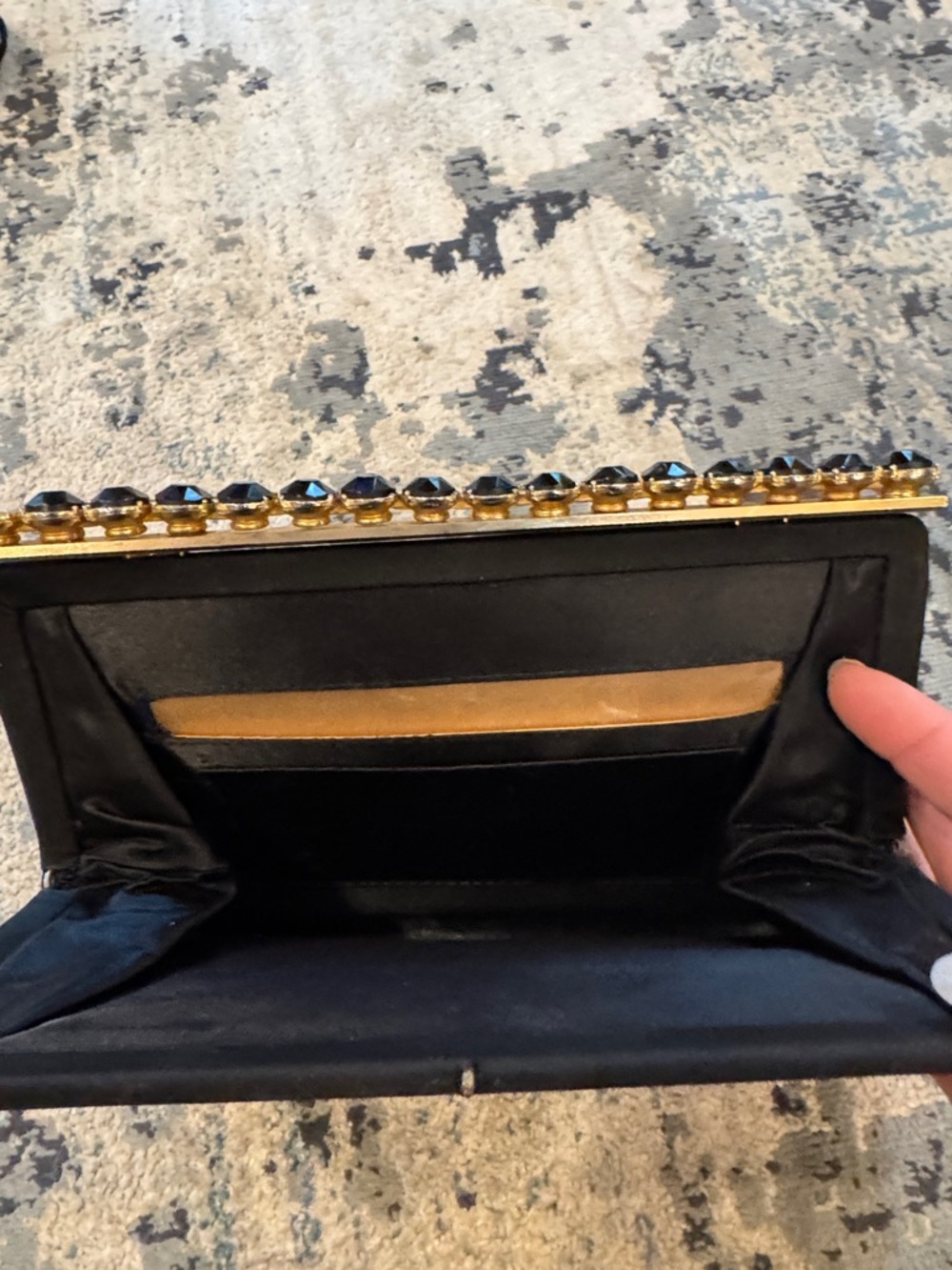 Vintage Black Satin Evening Clutch with Gold Frame - Picture 5 of 5